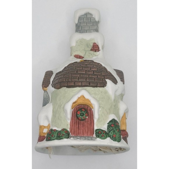 Vtg Christmas Village House Bell 5" Porcelain Decorative Holiday Mantle Decor - Picture 3 of 6